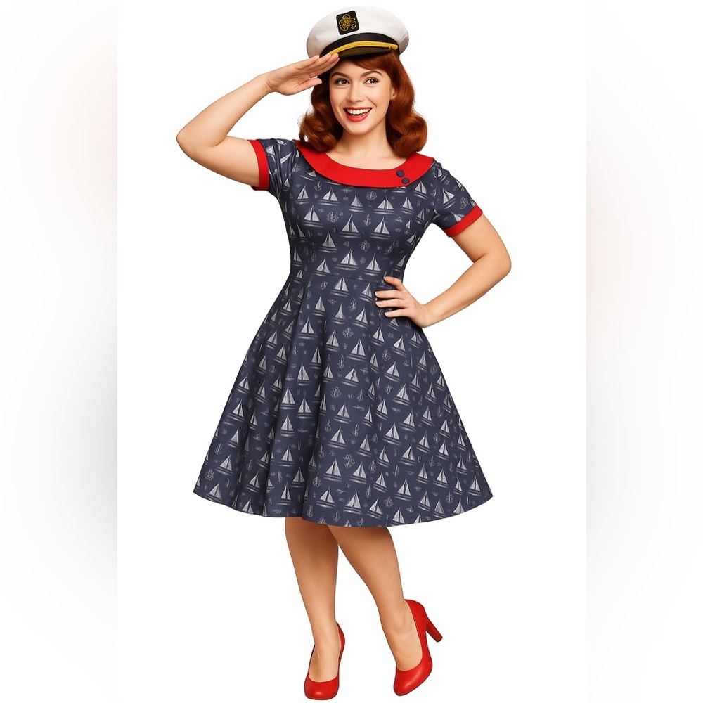 Unique Vintage Dolly and Dotty 50s Darlene Nautical Sailboats Swing Dress, NWT! - Picture 13 of 15